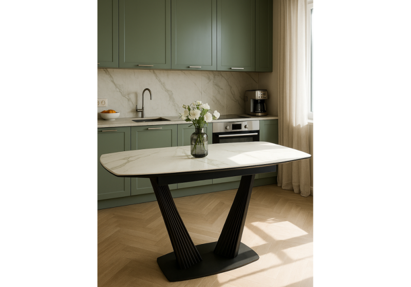 Керамический стол Вейл 140(180)х80 белый мрамор snow white / черный (80x75)